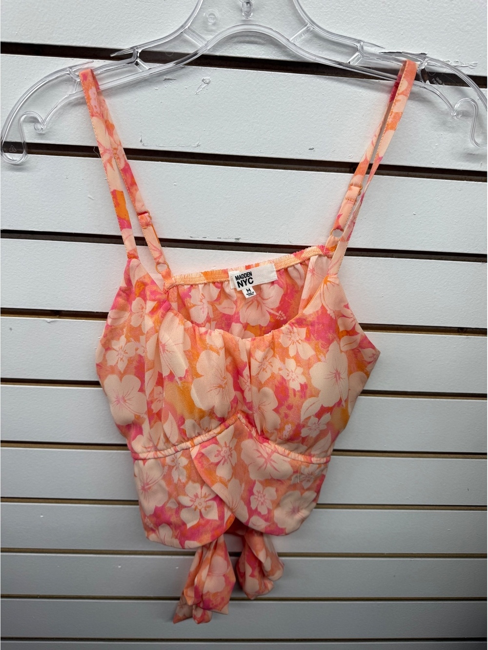 Madden NYC Floral Tie Front Crop Top Pink Orange Women’s Medium NWT
